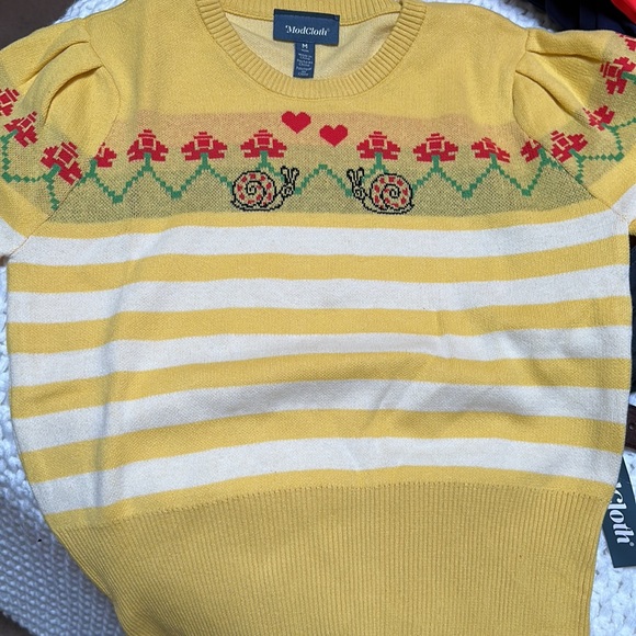 Modcloth Yellow and White Striped Sweater - Picture 3 of 6